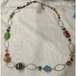 Handcrafted Multicolor Beaded Necklace With Unique Glass & Stone Beads Adjustabl